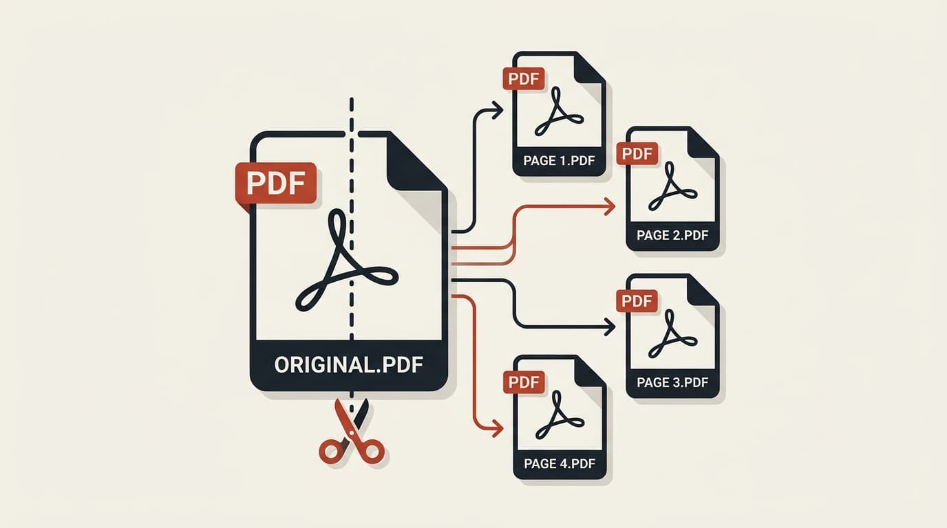 Technical diagram of PDF splitting into multiple standalone files